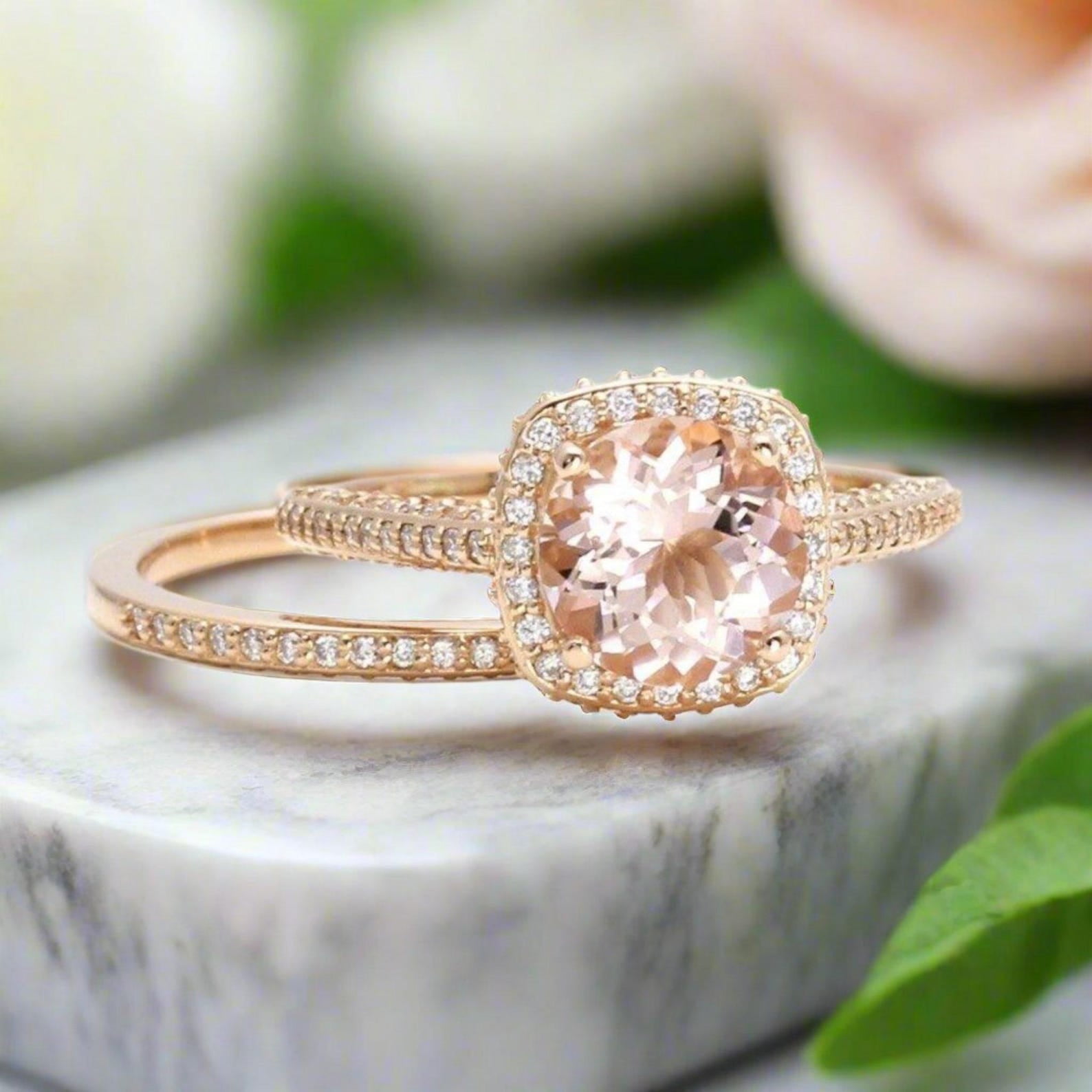 Bluebelljewels Round Cut Peach Cubic Zirconia 14K Rose Gold Finish ...