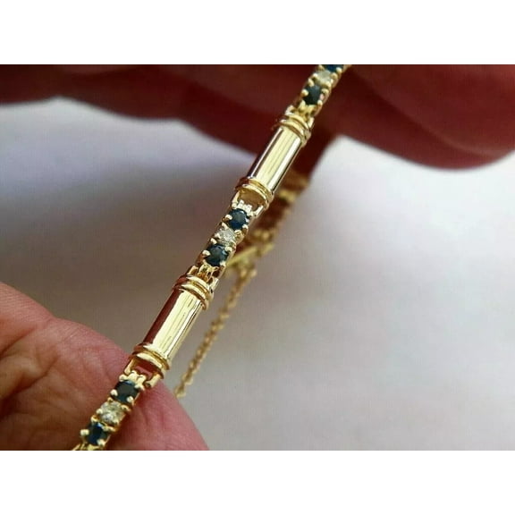 Bluebelljewels Round Lab Created Sapphire Women's Bracelet 14K Yellow Gold Finish