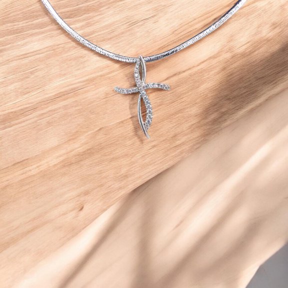 Bluebelljewels Stunning 14K White Gold Finish Round Cut Cubic Zirconia Cross Pendant For Gift