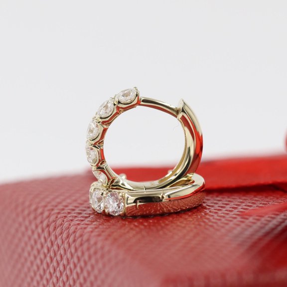 Bluebelljewels Trendy Round Cut Cubic Zirconia 14K Yellow Gold Finish Hoop Earrings For Gift