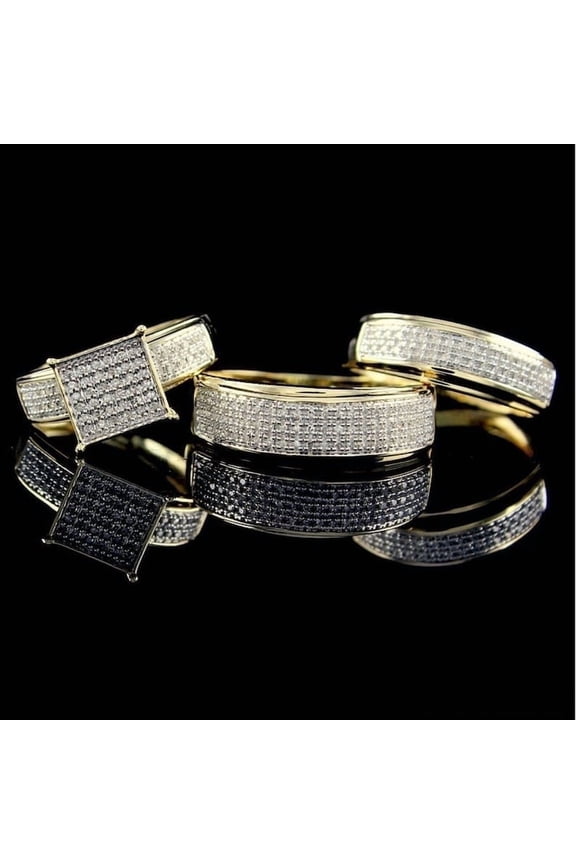 Bluebelljewels Trio Rings For Couple, 14K Gold Finish His & Her Engagement Rings, Bridal Ring Set, Best Wedding Bands for Men and Women Ring