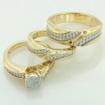Bluebelljewels Wedding His/Her Wearing Cubic Zirconia 14K Yellow Gold Finish Trio Ring Set