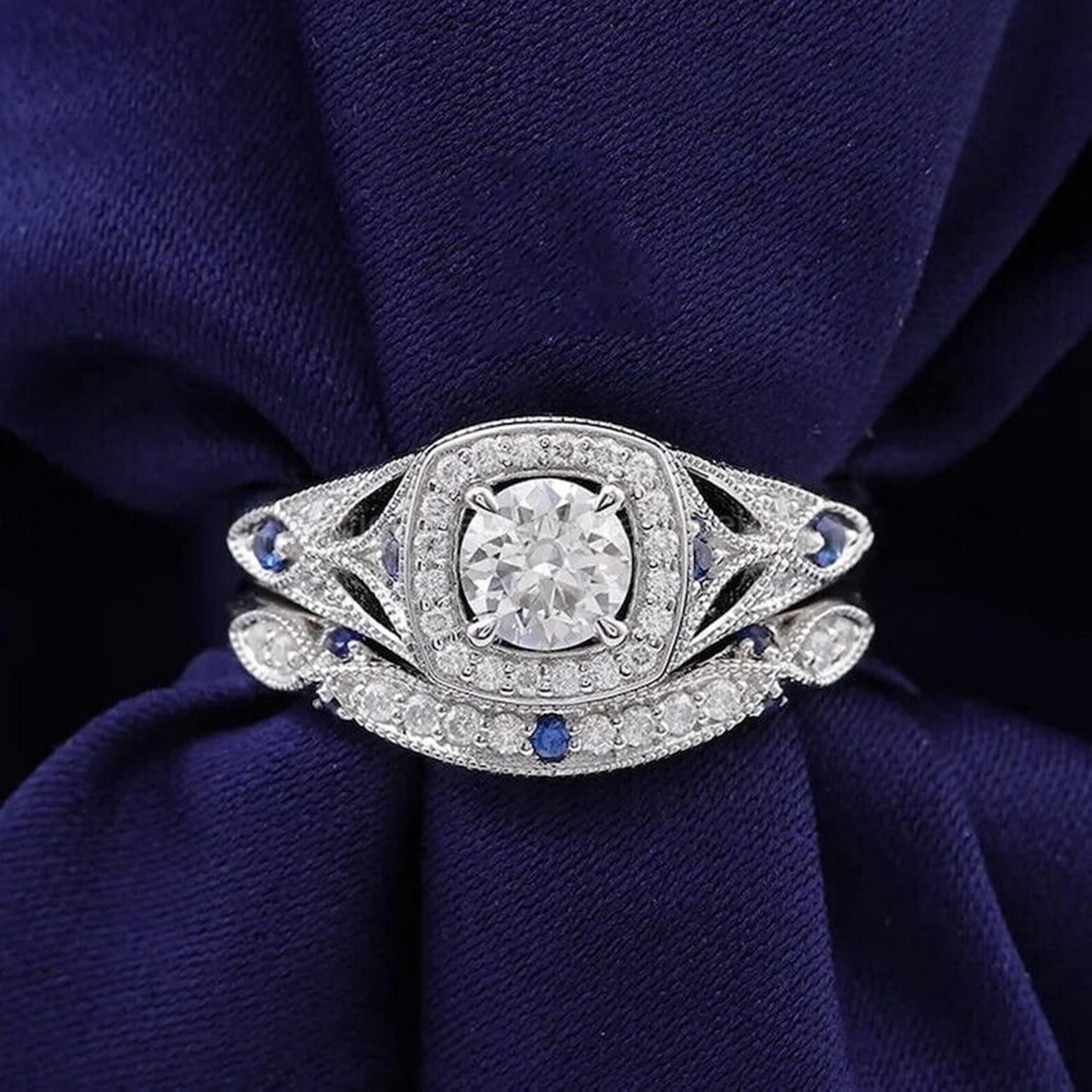 Bluebelljewels White & Blue Round Cut Cubic Zirconia Wedding Bridal ...