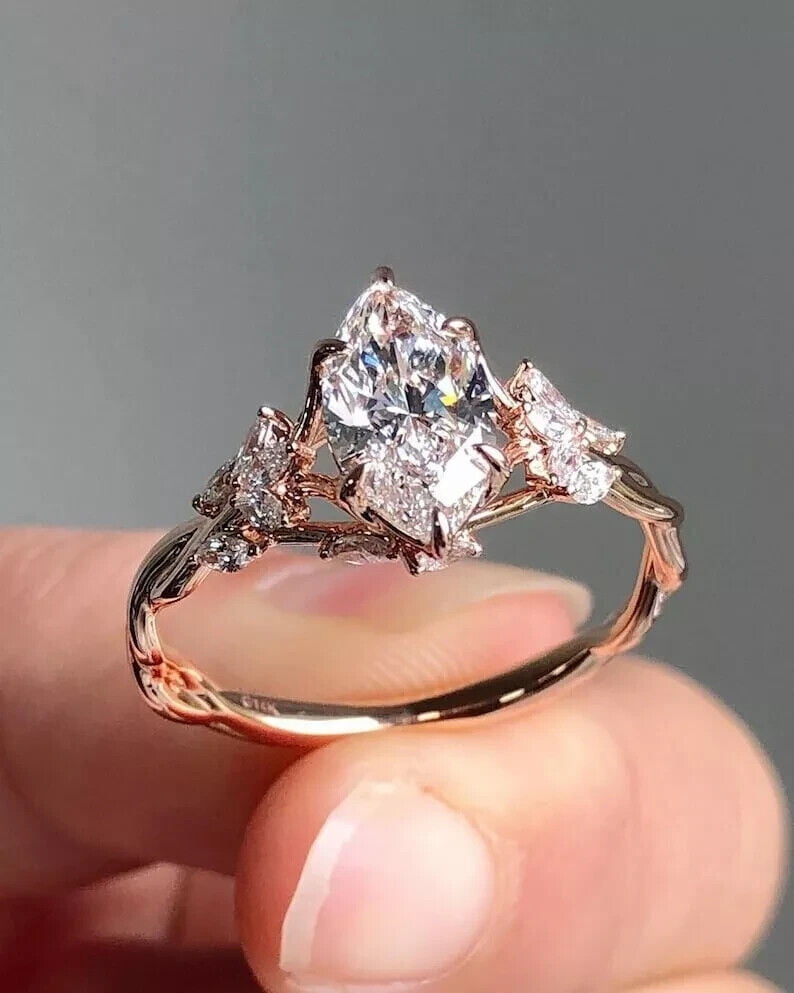 Bluebelljewels White Marquise Cut Diamond 14k Rose Gold Plated Cocktail ...
