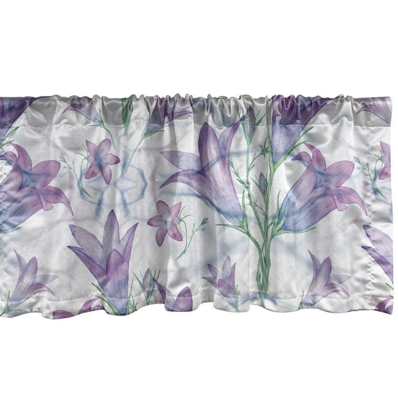 Bluebells Pattern Window Valance, Exotics Feels Flowers Boho Vintage Delicate Springtime Art, Curtain Valance for Kitchen Bedroom with Rod Pocket, 54" X 18", Pale Purple Fern Green, by Ambesonne