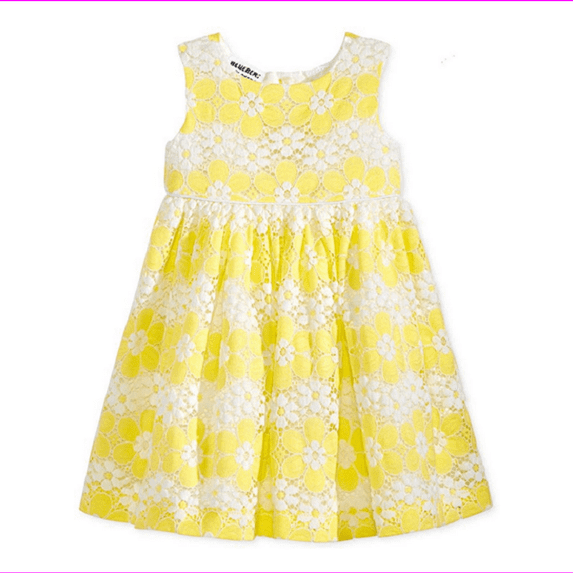 Blueberi Boulevard Baby Girls' Floral-Lace Dress- Yellow Size 12M