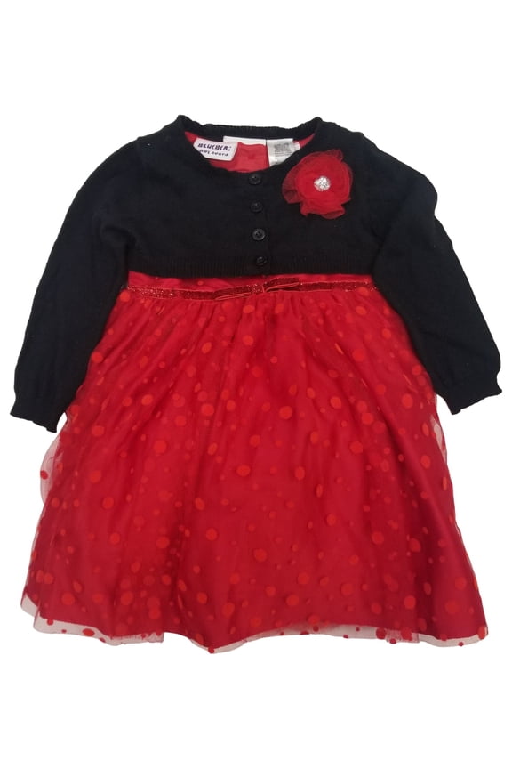 Infant Girls Sleeveless Red Dress w/ Black Cardigan 18m