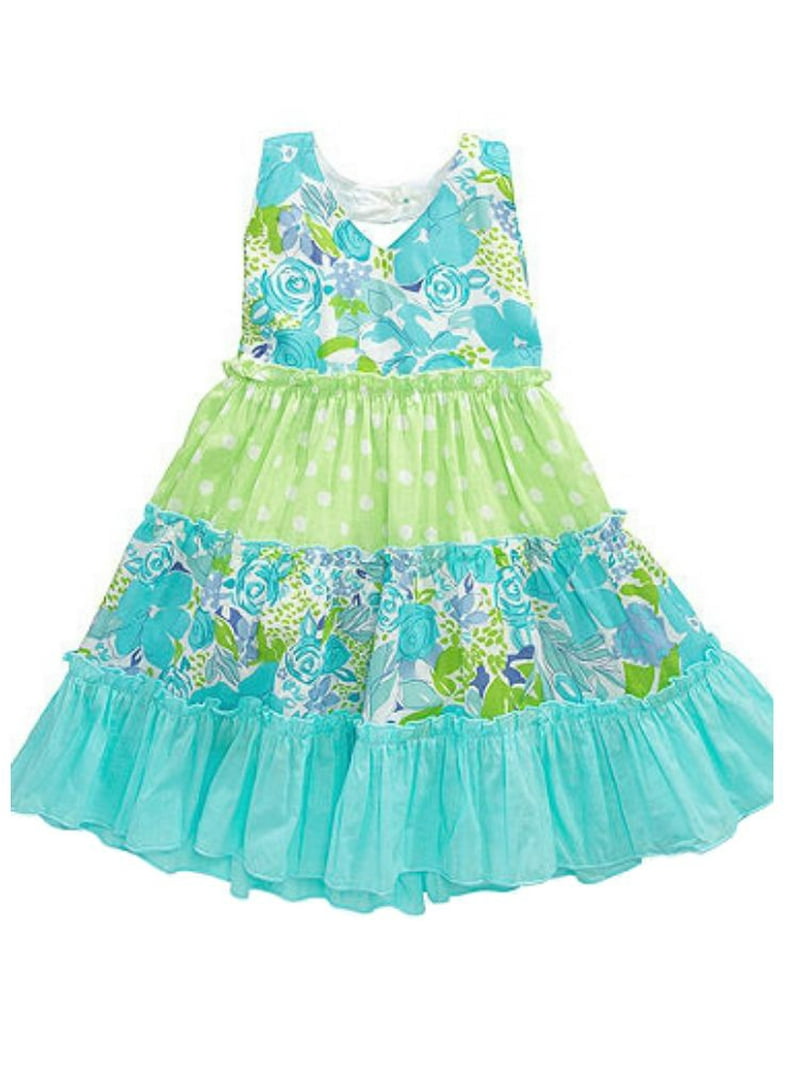 Blueberi Boulevard Infant & Toddler Girls Blue & Green Tiered Dress Sun Dress 2T, Infant Girl's
