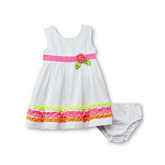 Blueberi Boulevard Infant & Toddler Girls White Neon Dress Ruffled SunDress 24m