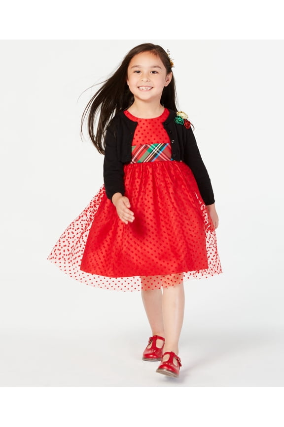 Toddler Girls 2 Pc. Dress Cardigan Set Red 4T