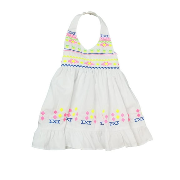 Blueberi Infant Baby Girls White Halter Neon Aztec Sundress Sun Dress 18M