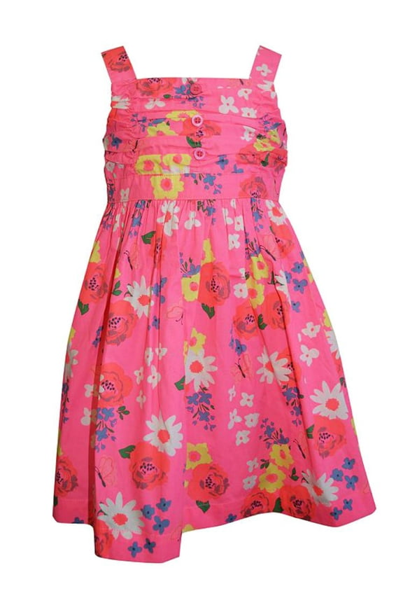 Blueberi Infant Girls Neon Pink Flower Print Dress Sleeveless Sundress