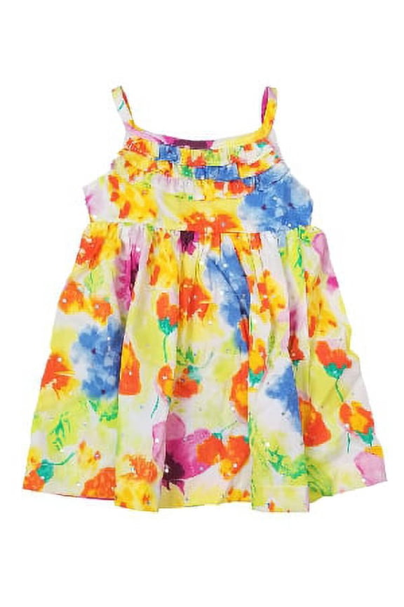 Blueberi Infant Girls Pink Yellow Flowered Sparkled Sundress Baby Sun Dress 18M