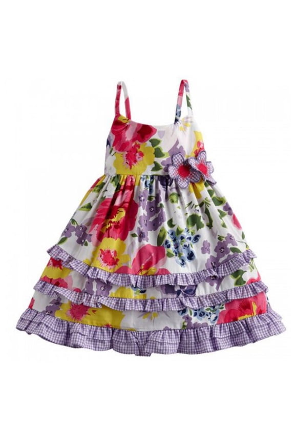 Blueberi Infant Girls Purple Flower Gingham Dress Sun Dress