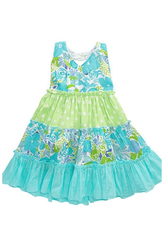 Blueberi Infant Toddler Girls Blue Green Tiered Dress Sun Dress 24m