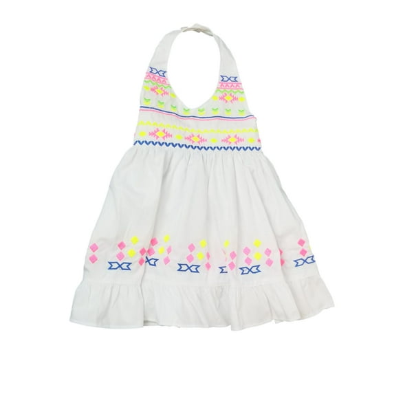Blueberi Infant & Toddler Girls White Halter Neon Aztec Sundress Sun Dress 3T
