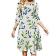 thumbnail image 1 of Blueberries Cream Background Floral Print Women's 3/4 Sleeve Dresses Elegant A-Line Midi Dress Flare Summer Casual Sundress, 1 of 9