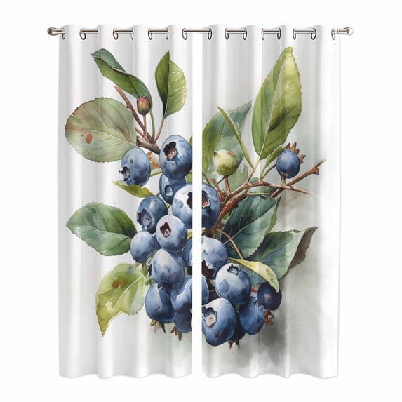 Blueberries Kitchen Curtains 84 Inch Length, Farmhouse Blue Fruits Green Botanical Grommet Top Bedroom Living Room Curtains, Light Filtering Cafe Curtain Drapes 2 Panels Set 84''x84''