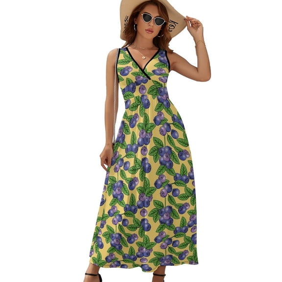 Blueberries Pattern Dress Fashion Boho Beach Long Dresses Female Party Printed Maxi Dress