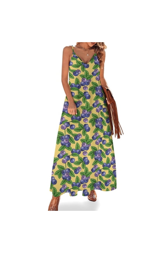 Blueberries Pattern Sleeveless Dress Women's Evening Dress Womans Clothing