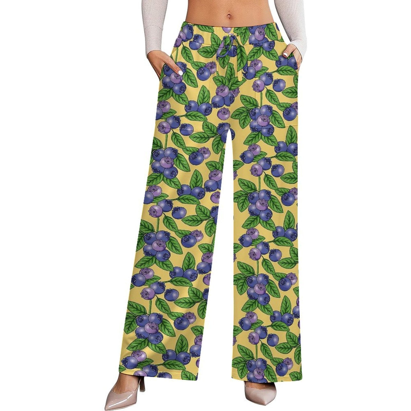 Women's Baby Blue Print Casual Wide Leg Pants