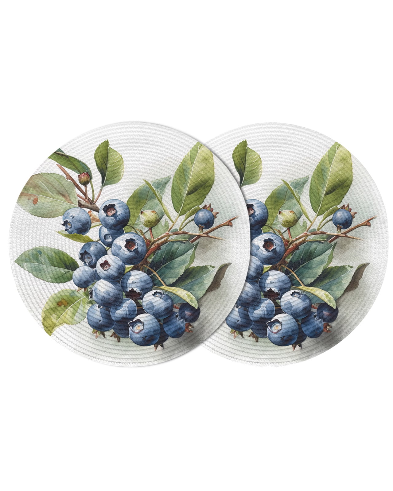 Blueberries Round 13 Inch Placemats Set of 2, Farmhouse Blue Fruits ...