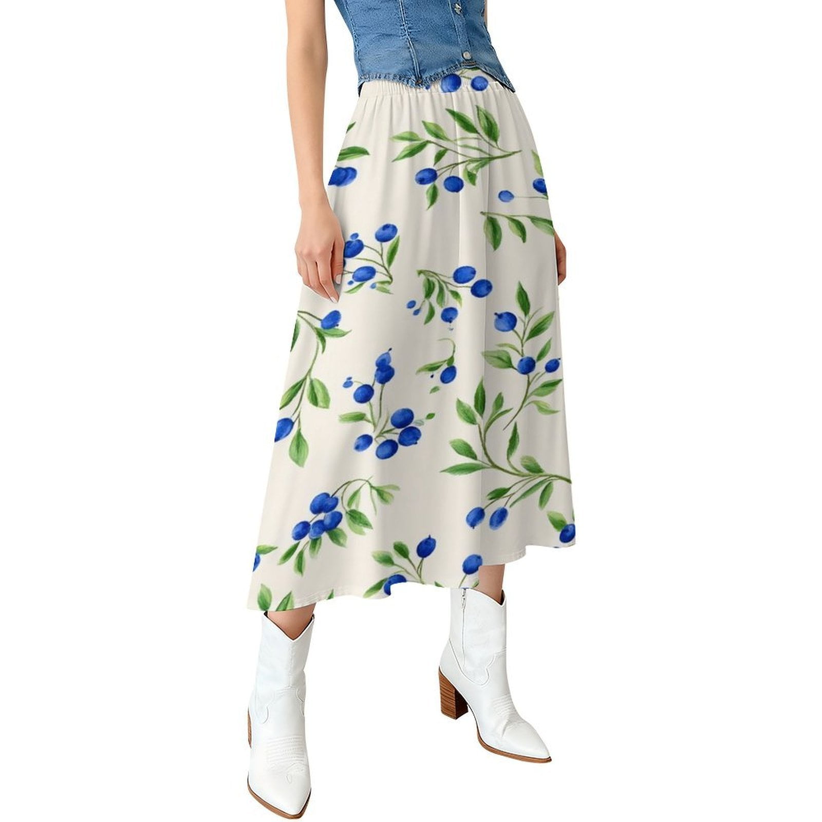 Blueberries Seamless Pattern Repeat Design Women High Waist Midi Skirt ...