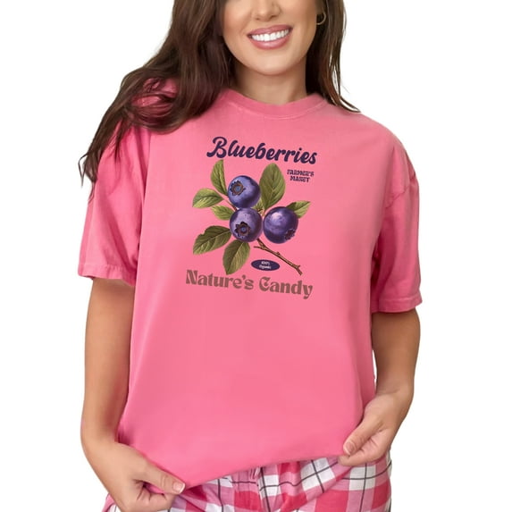 Blueberries T-Shirt Farm Themed Nature's Candy Organic Fruit Graphic Tee Berry Lovers Gift Casual Wear Beach Vacation, Crunchberry Comfort Colors T-Shirt, 2XL