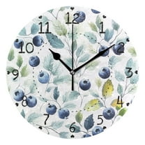 Blueberries and Leaves Round Wall Clock Silent Battery Operated Home Decor for Living Room Bedroom