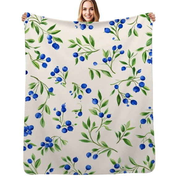 Blueberries seamless pattern repeat design Flannel Blanket Warm Soft Bedding Throws Winter Camping Chair Sofa Bed
