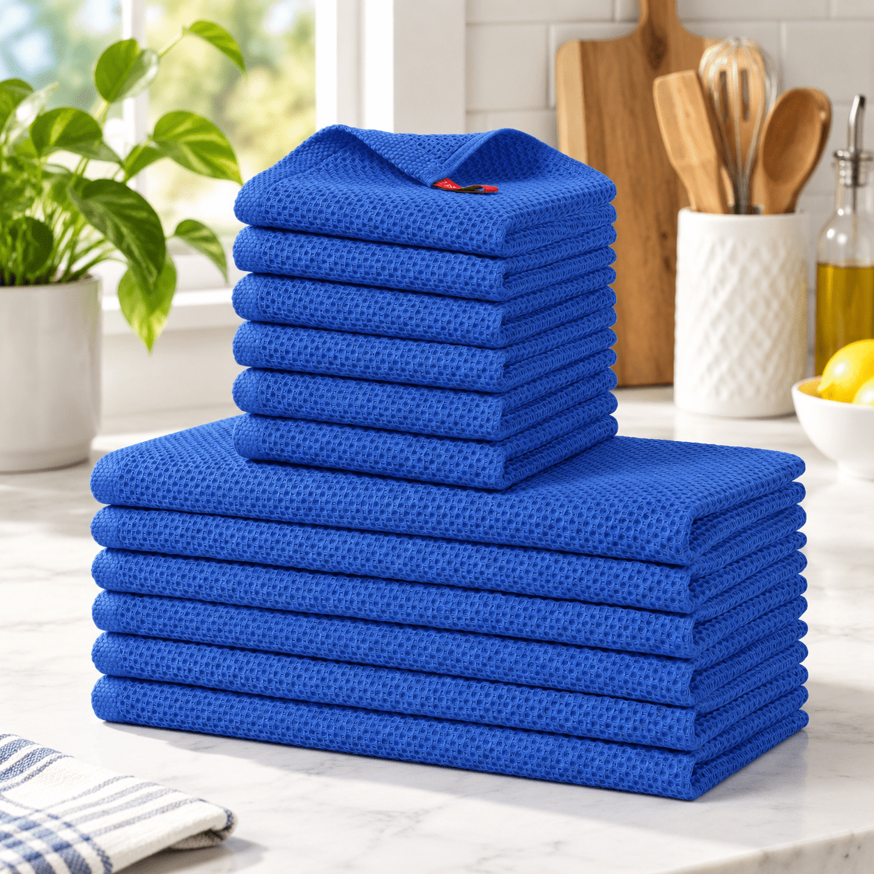 Blueberry 12-Piece Set Cotton Waffle Weave Kitchen Towels and ...