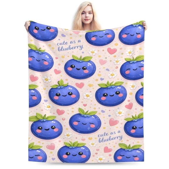 Blueberry Aesthetic Throw Blanket, Soft Flannel Fleece Blanket with Fruit Pattern, Cute Decorative Blanket for Sofa Couch Bed, Cozy Lightweight Home Blanket 50x40