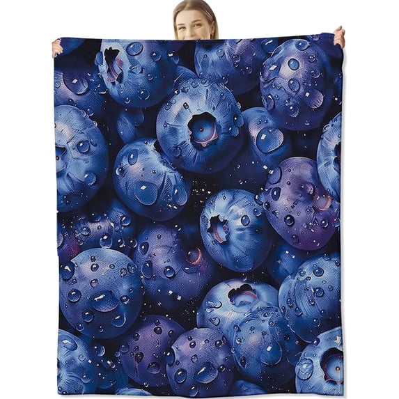 Blueberry Blanket for Kids Women Men, Flannel Blueberry Blankets Gifts, Blueberry Throw Blanket for Sofa Couch Bed Living Room Soft Warm Cozy Blueberry Decor 50" x 60"