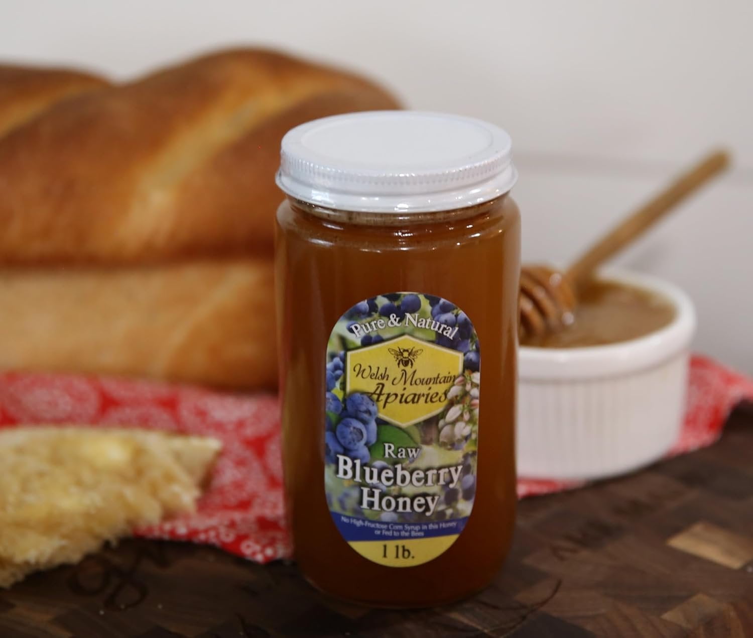Blueberry Blossom Honey by Welsh Mountain Apiaries, Raw and Unfiltered, Wild Foraged Honey, 16 Ounce Jar