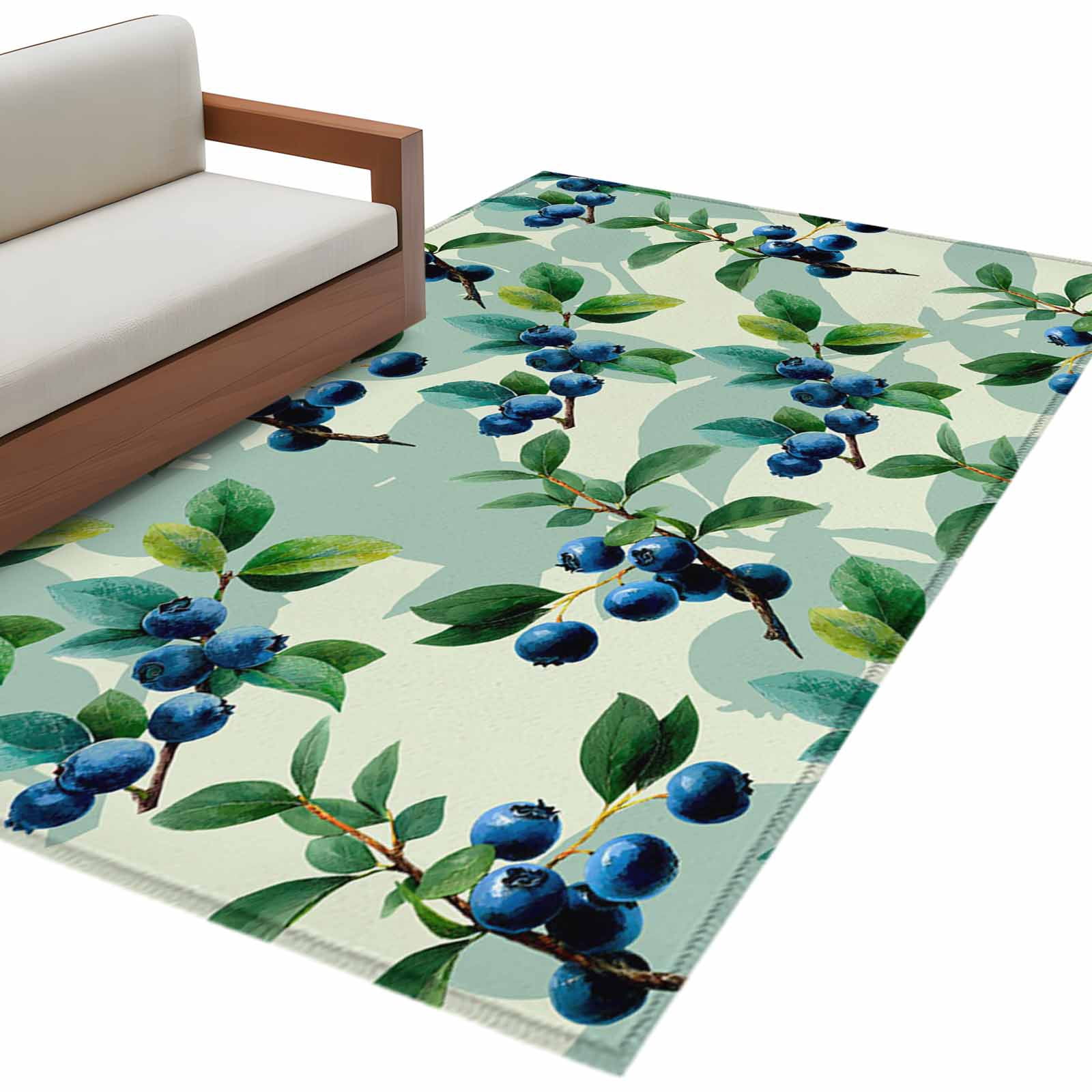 Blueberry Botanical Area Rugs Collection 4'x6', Green Spring Leaves ...