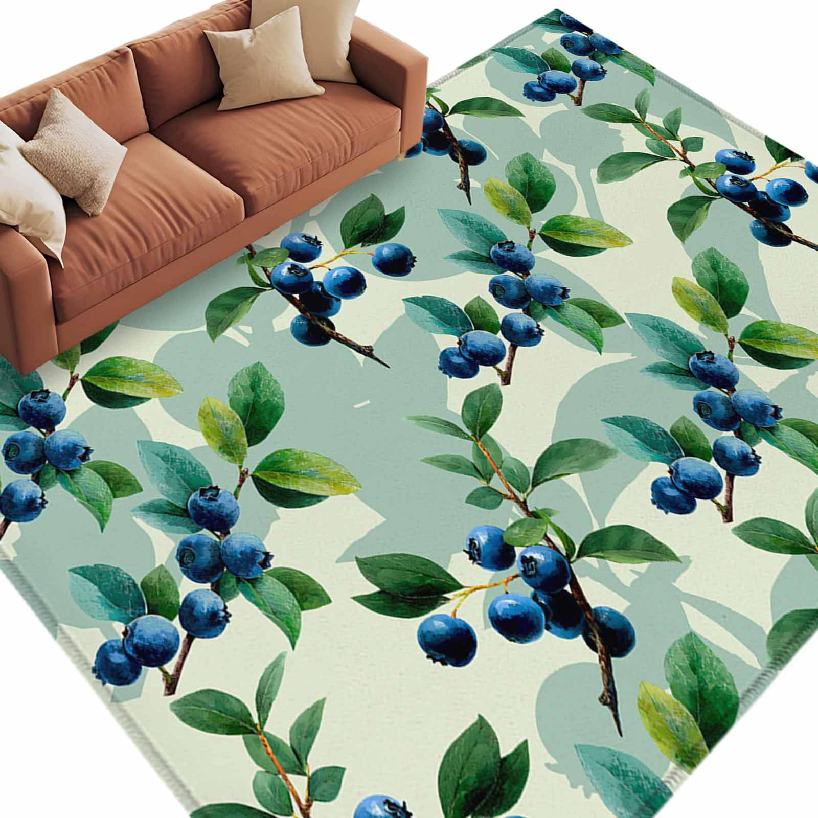 Blueberry Botanical Area Rugs Collection 6'x9', Green Spring Leaves ...