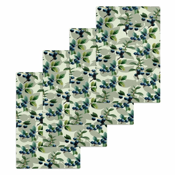 Blueberry Botanical Kitchen Dish Towels for Drying Dishes Set of 4, Spring Leaves Branches Farmhouse Waffle Weave Microfiber Hand Tea Bathroom Towels Quick Dry & Absorbent Towel 15.7x23.6