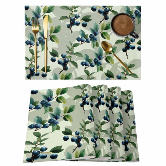 Blueberry Botanical Placemats Set of 4 Spring Leaves Branches Farmhouse Place Mats Indoor Wipeable Table Mats Washable Cloth Dining Table Placemats for Kitchen Holiday Party Home Decor 13x19 Inch