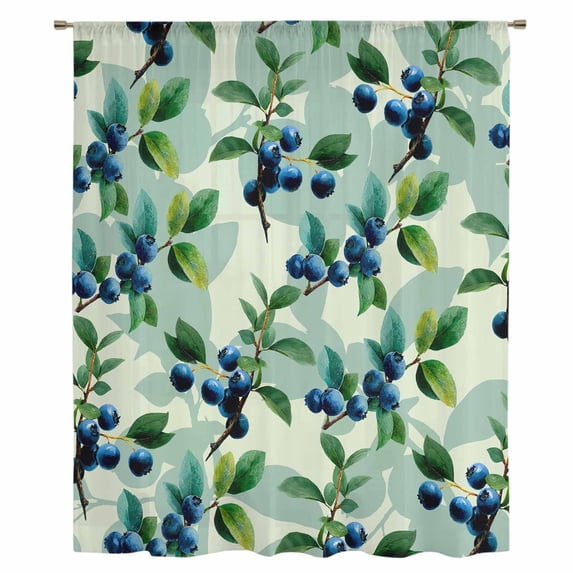 Blueberry Botanical Sheer Curtains 54 Inches Long, Green Spring Leaves Branches Light Filering Curtains, Breathable Simi Curtain Privacy Drapes for Kitchen Bathroom Lightweight Small Window Treatment