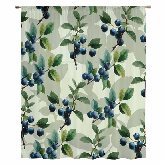 Blueberry Botanical Sheer Curtains 54 Inches Long, Spring Leaves Branches Farmhouse Light Filering Curtains, Breathable Simi Curtain Privacy Drapes for Kitchen Bathroom Small Window Treatment