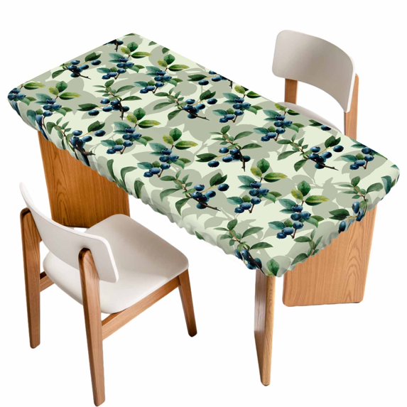 Blueberry Botanical Table Cloths for 4 Foot Rectangle Tables, Spring Leaves Branches Farmhouse Patio Waterproof Elastic Fitted Tablecloths, Washable Rectangular Table Cover for Camping