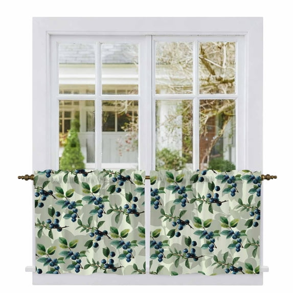 Blueberry Botanical Tier Curtains 24 Inch Length, Spring Leaves Branches Farmhouse Cafe Short Curtains for Bathroom Over Sink, Small Kitchen Curtain Light Filtering Tiered Drapes 2 Panels 27.5"Wx24"L