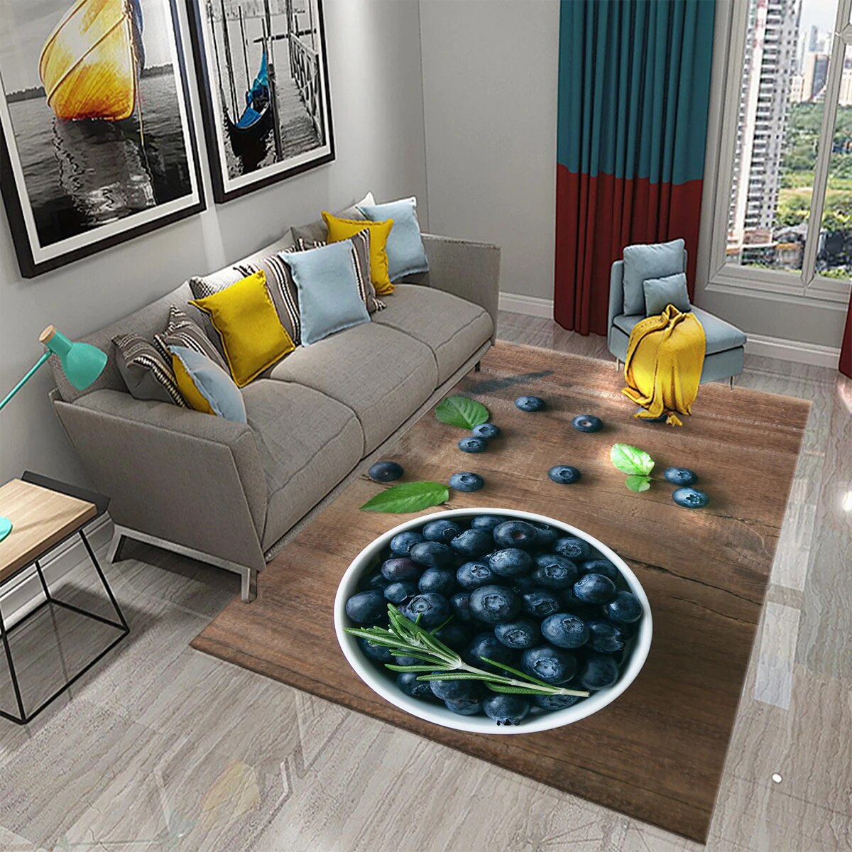 Food On Rug Blueberry Carpet Blue Fruit Rug Food Board Printed Rectangle Area Rugs ...