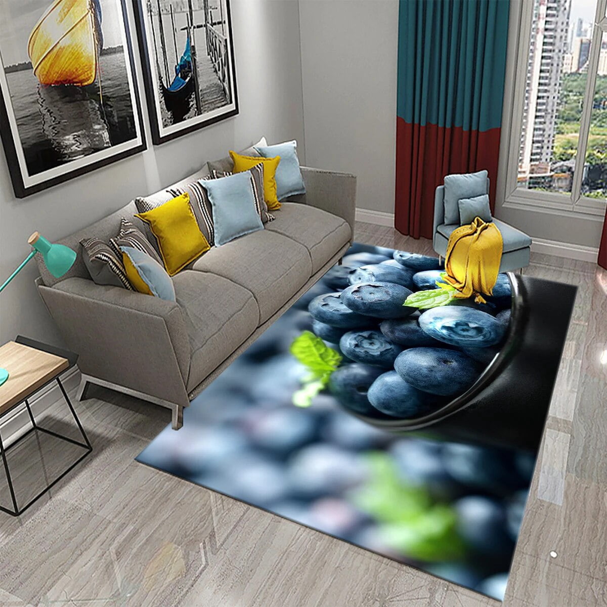 Blueberry Carpet Blue Fruit Rug Food Board Printed Rectangle Area Rugs ...