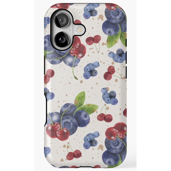 Blueberry Cherry Summer Fruit Pattern Design Food Print Case Phone Case for iPhone 17 16 15 14 13 12 11 Pro Max