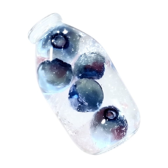 Blueberry Drink Cup Squishy Fidget Toy Transparent Pink Liquid Gel Water Bottle Squeeze Sensory Toy with Floating 3D Blueberry Soft Silicone Stress Relief Anxiety Toy for Kids Adults