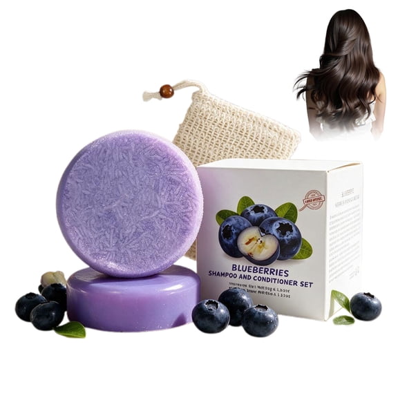 Blueberry Fields Shampoo & Conditioner Bars Set, Volumizing Hair Care for Thinning & Frizzy Hair, Nutrient-Rich Solid Bars with Blueberry Extract(1 Set)