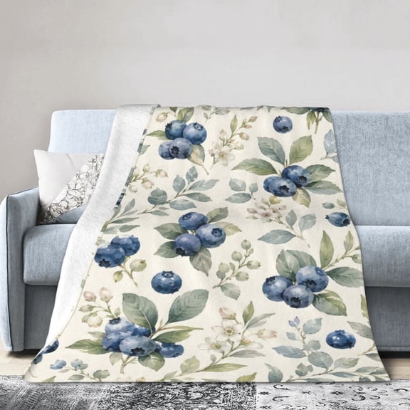 Blueberry Floral Blanket Gift Throw Blanket Gift for Women Watercolor Fruit Botanical Home Decor 60x50