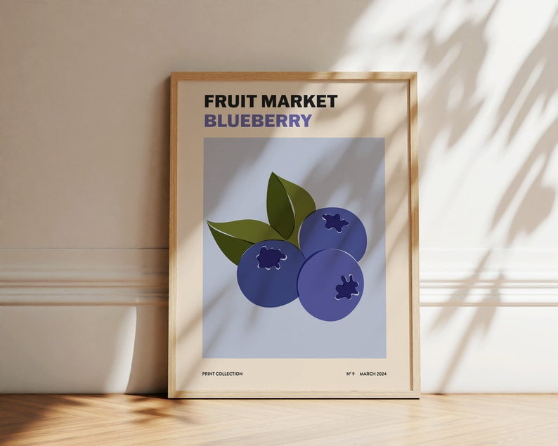 Blueberry Fruit Market Print, Abstract Artwork, Trendy Poster ...