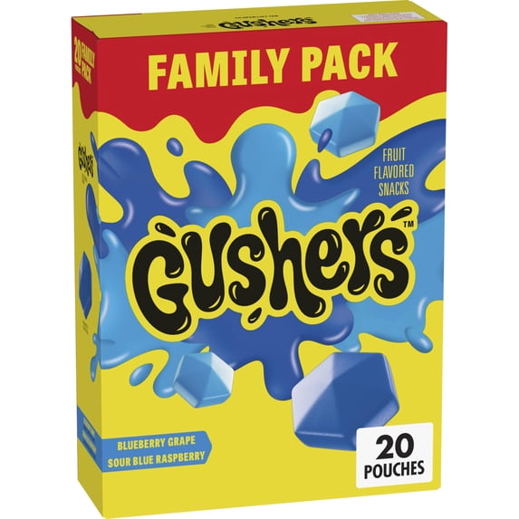 Blueberry Grape Sour Blue Raspberry 20 Pouches Family Pack Gushers Fruit Flavored Snacks 16 Oz